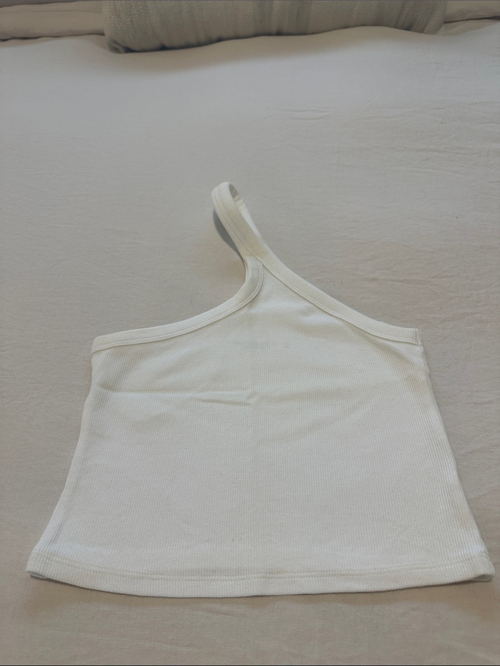 Abercrombie & Fitch White Ribbed One-Shoulder Tank